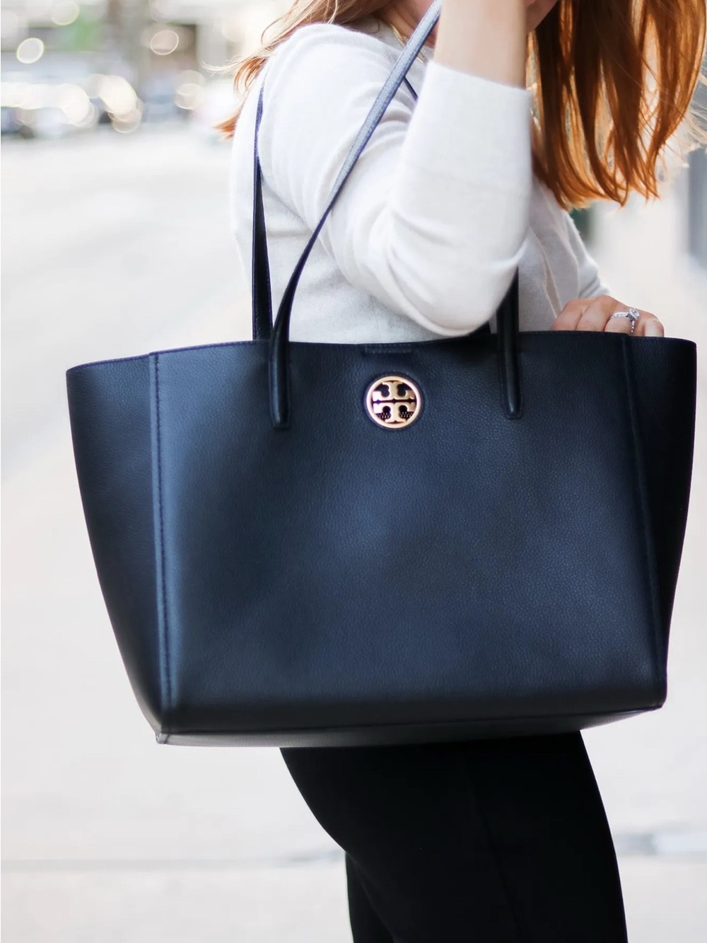 Tory Burch Carson Tote Black Pebbled Large Leather Shoulder Bag - Work & Travel